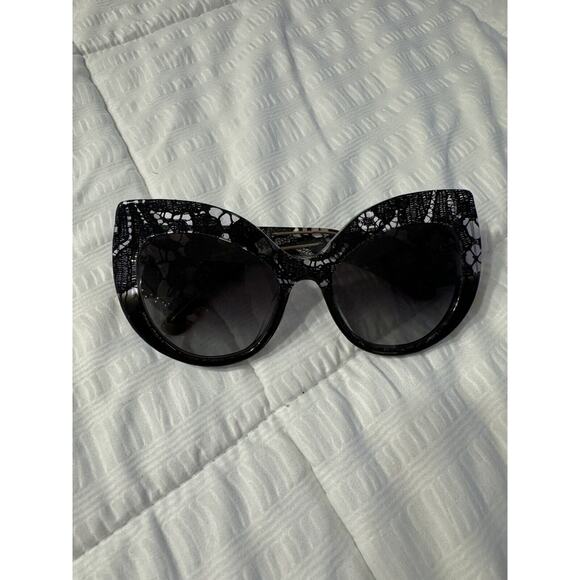 Dolce & Gabbana DG4321 Cat Eye Black Clear Lace Print Frame Sunglasses - Picture 1 of 8